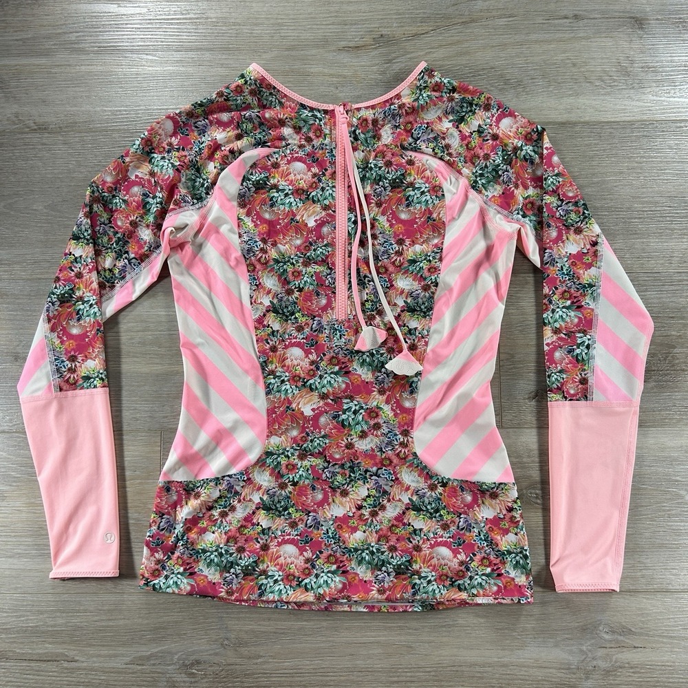 Lululemon Size 6 Shanti Surf Rash Guard Long Sleeve Swim Top Flowabunga Coral